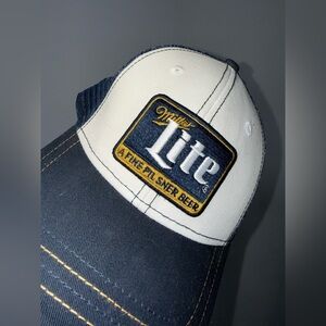 Miller Lite Beer Embroidered Patch Mesh Cap Hat unisex Adjustable Navy blue.